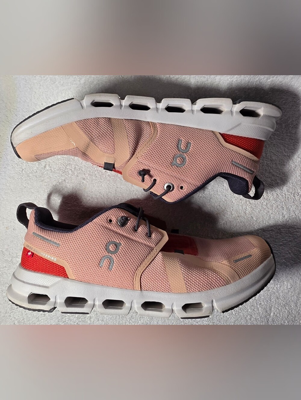 On Running Kids Pink and Red Cloud Sneakers